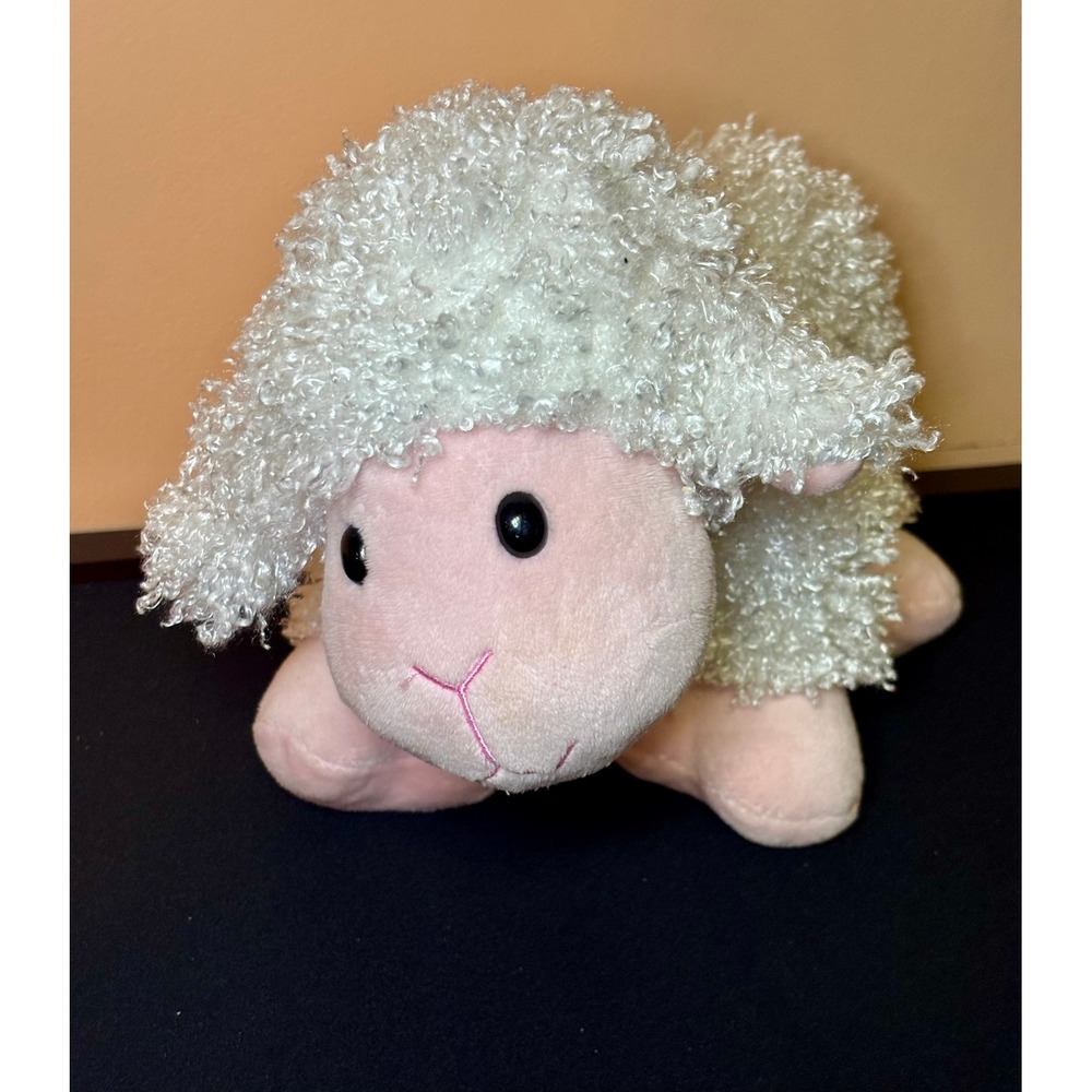 Commonwealth 2007 White Pink Curly Sherpa Sheep Lamb Plush Stuffed Animal 9 Inch
